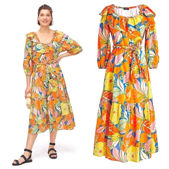 J. Crew Dresses & Skirts - J.crew Belted Tropical floral Midi dress On/Off Shoulder